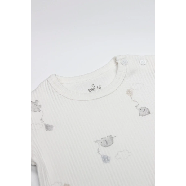 Akm Life Flying Elephant Yarım Kol 2li Body 17116 Ekru Gri