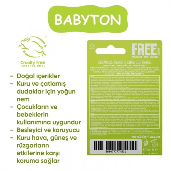 Babyton Bebek Ve Çocuklar İçin Doğal Dudak Koruyucu Balm Naturel