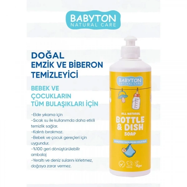 Babyton Doğal Emzik Ve Biberon Temizleyicisi Bitkisel Elde Bulaşık Sabunu 500 Ml