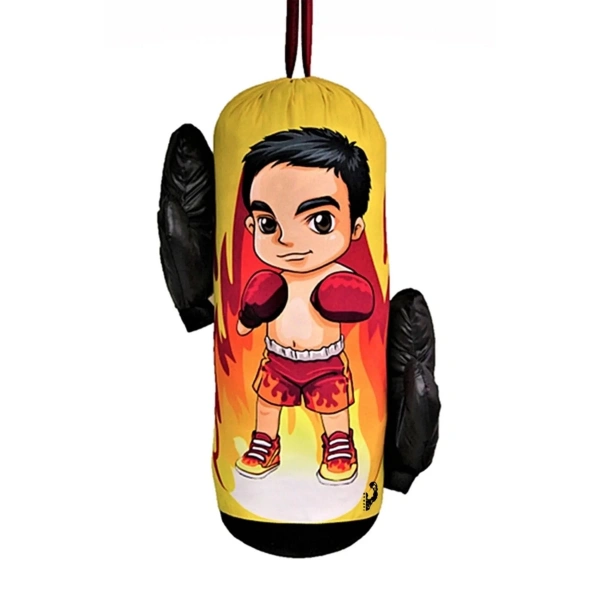 Boks Torbası Eldiven Hediyeli Çocuklara Eğlenceli Evde Boks Erkek Çocuk Boks Torbası Sarı