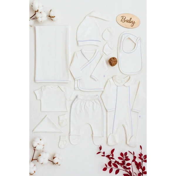 Çizgi Desenli 10 Parça Kutulu Erkek Bebek Hastane Çıkış Seti