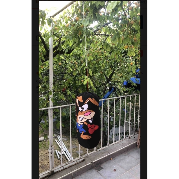 Çocuk Boks Torbası 2 Çift Eldiven Hediyeli Eğlenceli Evde Boks(Unisex Kız-Erkek) Siyah