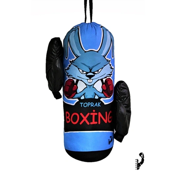 Çocuk Boks Torbası Eldiven Hediyeli Çocuklar İçin Eğlenceli Evde Boks Mavi