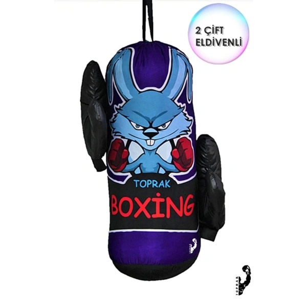 Çocuk Boks Torbası Eldiven Hediyeli Çocuklara Eğlenceli Evde Boks(Unisex Kız-Erkek) Lacivert