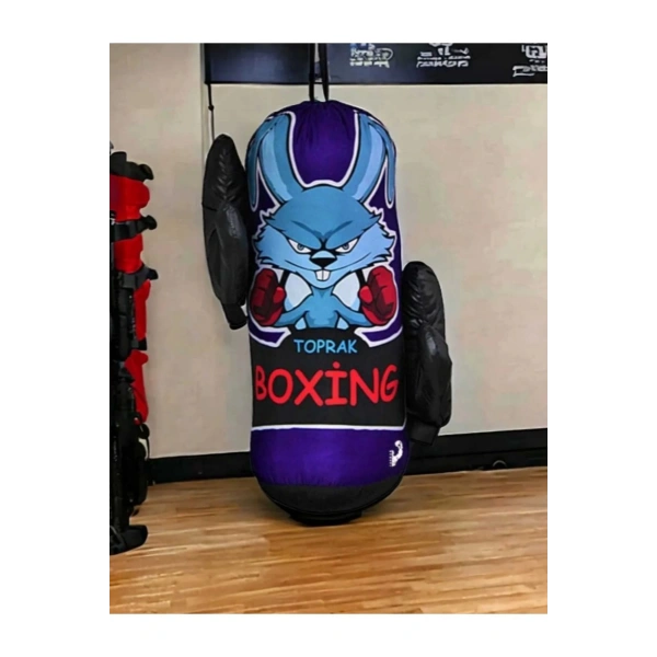 Çocuk Boks Torbası Eldiven Hediyeli Çocuklara Eğlenceli Evde Boks(Unisex Kız-Erkek) Lacivert