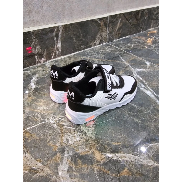 Çocuk Unisex Beyaz Siyah Işıklı Cırtlı Ayakkabı