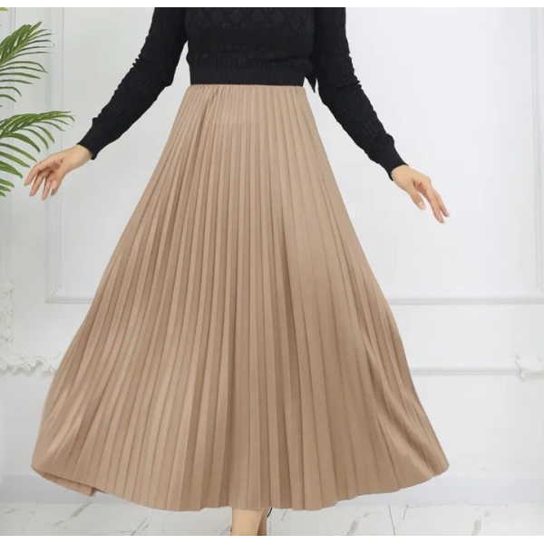 Deri görünümlü Rahat kesim şık plise etek