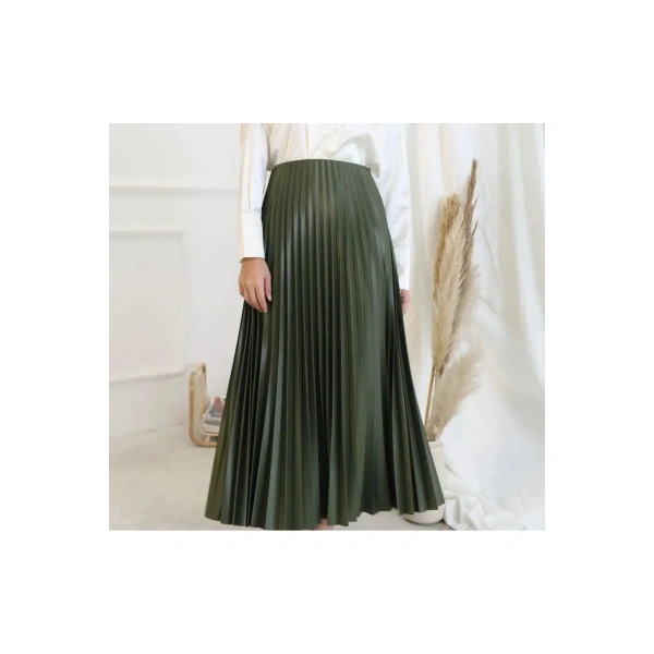 Deri görünümlü Rahat kesim şık plise etek