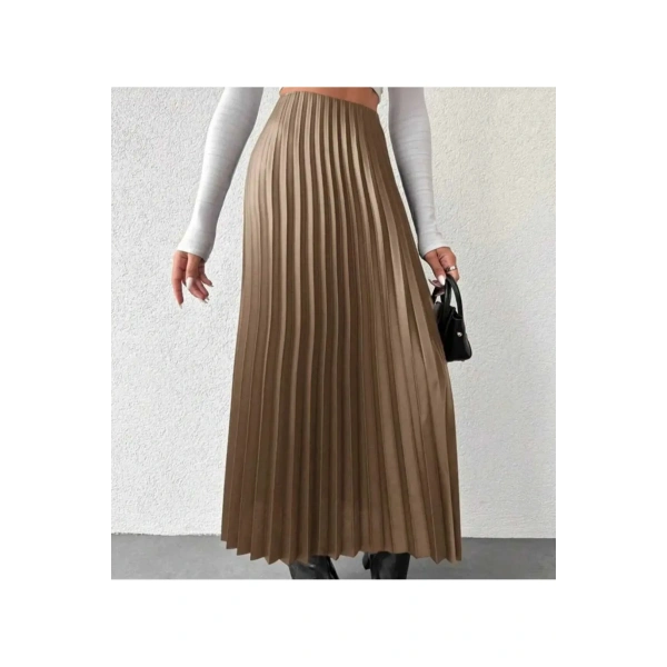 Deri görünümlü Rahat kesim şık plise etek