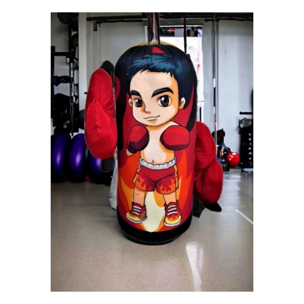 Erkek Çocuk Boks Torbası Eldiven Hediyeli Çocuklar İçin Eğlenceli Evde Boks Kırmızı