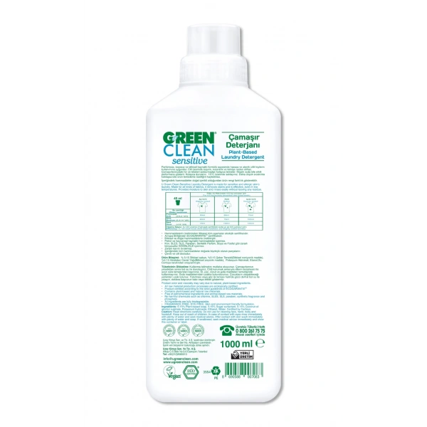 Green Clean Sensitive Parfümsüz Bitkisel Çamaşır Deterjanı 1000 Ml