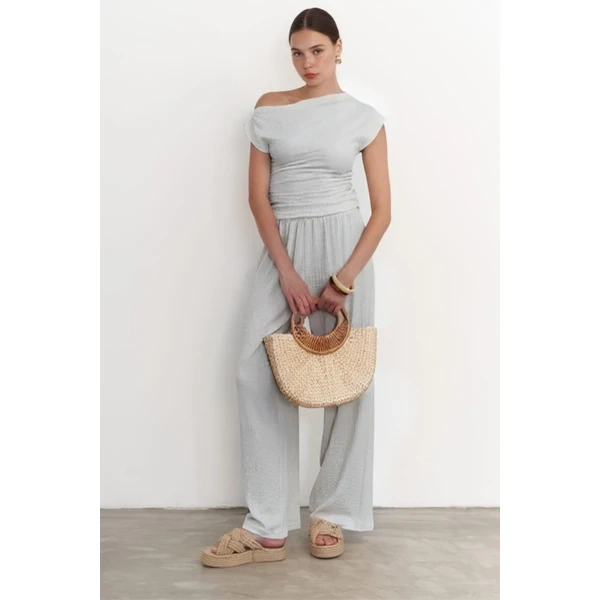 Gri renk Kadın Bol Paçalı Bürümcük mevsimlik pantolon