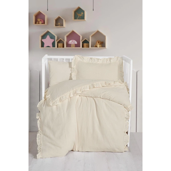 Kanz 2 Kat Fırfırlı Bebek Müslin Nevresim Knz-023 Krem