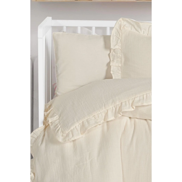 Kanz 2 Kat Fırfırlı Bebek Müslin Nevresim Knz-023 Krem