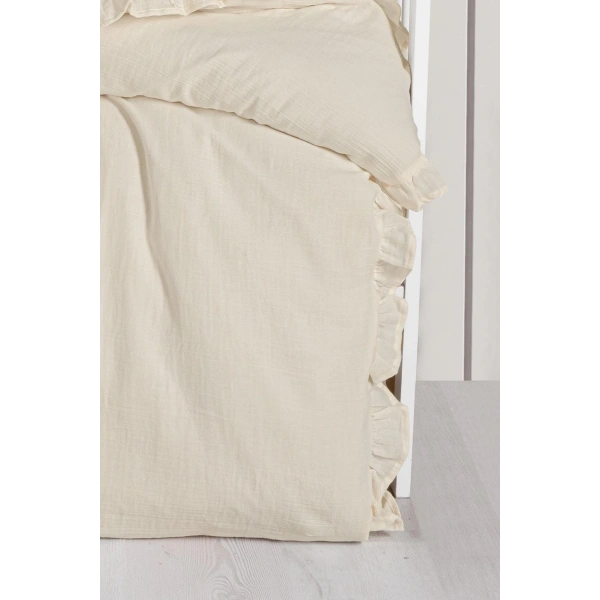 Kanz 2 Kat Fırfırlı Bebek Müslin Nevresim Knz-023 Krem