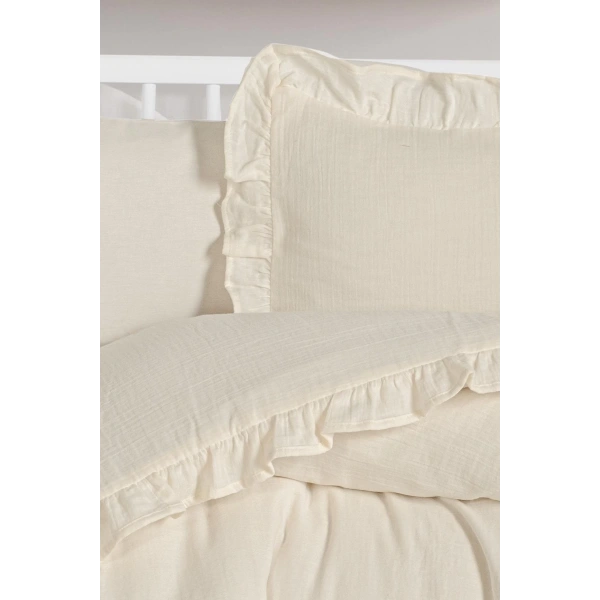 Kanz 2 Kat Fırfırlı Bebek Müslin Nevresim Knz-023 Krem