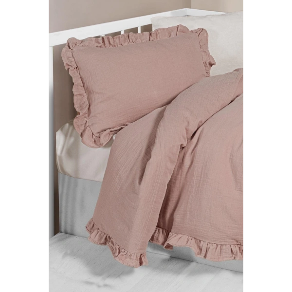 Kanz 2 Kat Fırfırlı Bebek Müslin Nevresim Knz-023 Pudra