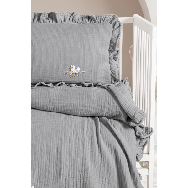 Kanz 4 Kat Hand Made Fırfırlı Müslin Örtü Seti Knz-020 Gri