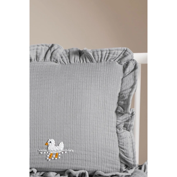 Kanz 4 Kat Hand Made Fırfırlı Müslin Örtü Seti Knz-020 Gri