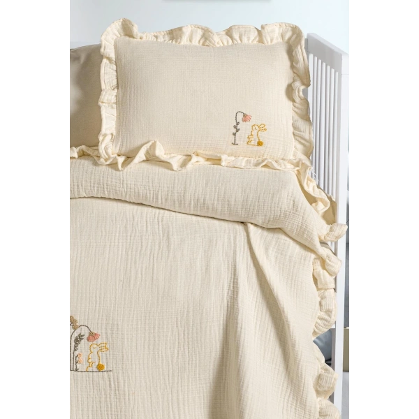 Kanz 4 Kat Hand Made Fırfırlı Müslin Örtü Seti Knz-020 Krem