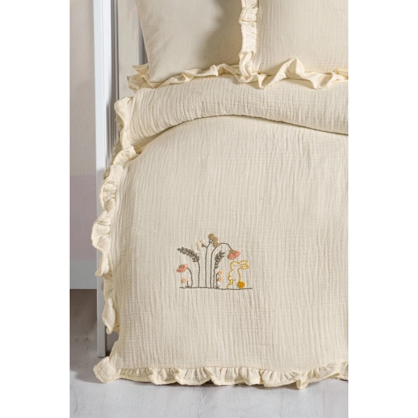 Kanz 4 Kat Hand Made Fırfırlı Müslin Örtü Seti Knz-020 Krem