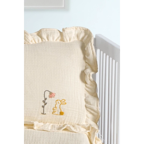 Kanz 4 Kat Hand Made Fırfırlı Müslin Örtü Seti Knz-020 Krem