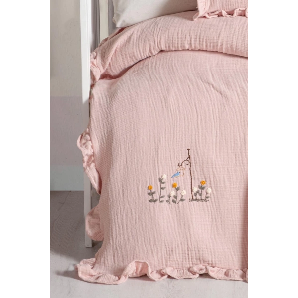 Kanz 4 Kat Hand Made Fırfırlı Müslin Örtü Seti Knz-020 Pudra