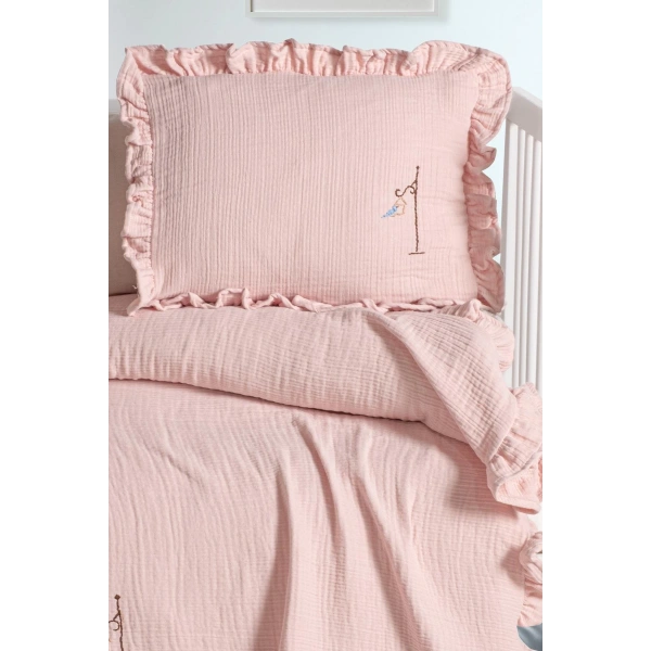 Kanz 4 Kat Hand Made Fırfırlı Müslin Örtü Seti Knz-020 Pudra