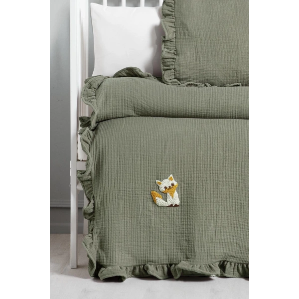 Kanz 4 Kat Hand Made Fırfırlı Müslin Örtü Seti Knz-020 Yeşil