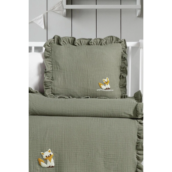 Kanz 4 Kat Hand Made Fırfırlı Müslin Örtü Seti Knz-020 Yeşil