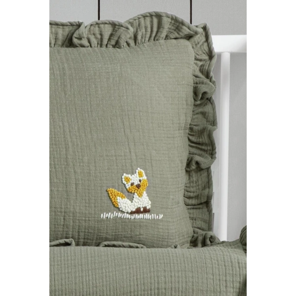 Kanz 4 Kat Hand Made Fırfırlı Müslin Örtü Seti Knz-020 Yeşil