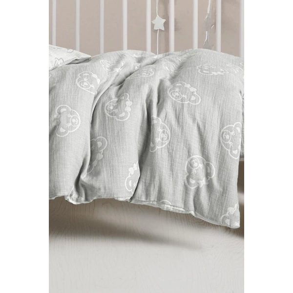 Kanz Jakarlı Müslin Bebek Nevresim Takımı Knz-013 Bear Gri