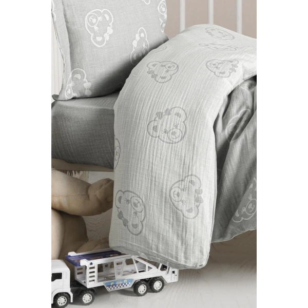 Kanz Jakarlı Müslin Bebek Nevresim Takımı Knz-013 Bear Gri