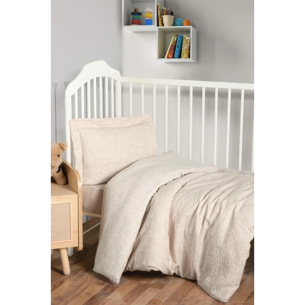 Kanz Jakarlı Müslin Bebek Nevresim Takımı Knz-013 Heart Kahve