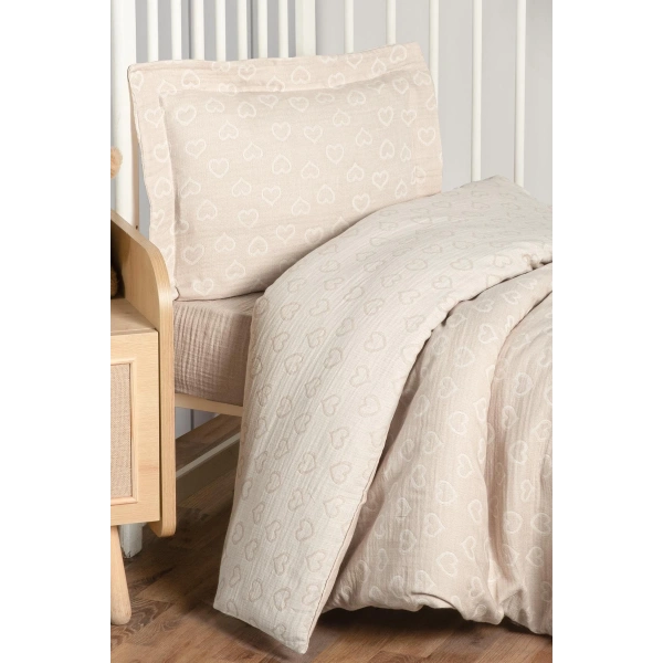 Kanz Jakarlı Müslin Bebek Nevresim Takımı Knz-013 Heart Kahve