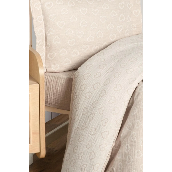 Kanz Jakarlı Müslin Bebek Nevresim Takımı Knz-013 Heart Kahve