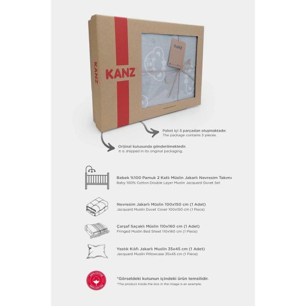 Kanz Jakarlı Müslin Bebek Nevresim Takımı Knz-013 Heart Kahve