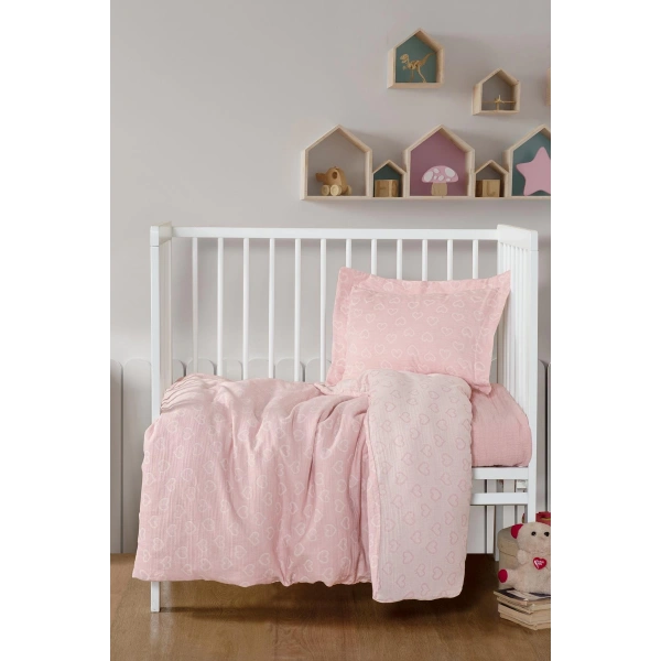 Kanz Jakarlı Müslin Bebek Nevresim Takımı Knz-013 Heart Pembe