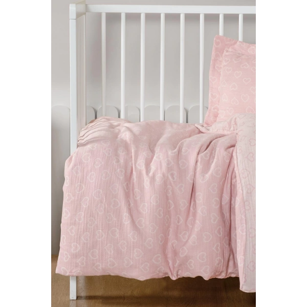 Kanz Jakarlı Müslin Bebek Nevresim Takımı Knz-013 Heart Pembe