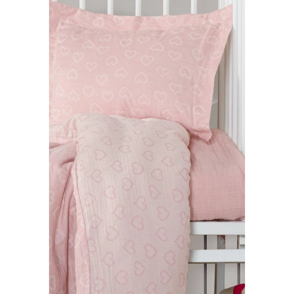 Kanz Jakarlı Müslin Bebek Nevresim Takımı Knz-013 Heart Pembe