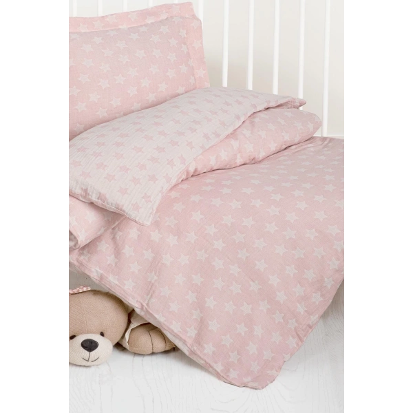 Kanz Jakarlı Müslin Bebek Nevresim Takımı Knz-013 Stars Pembe