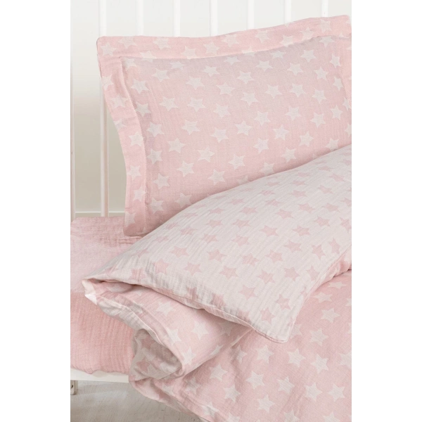 Kanz Jakarlı Müslin Bebek Nevresim Takımı Knz-013 Stars Pembe