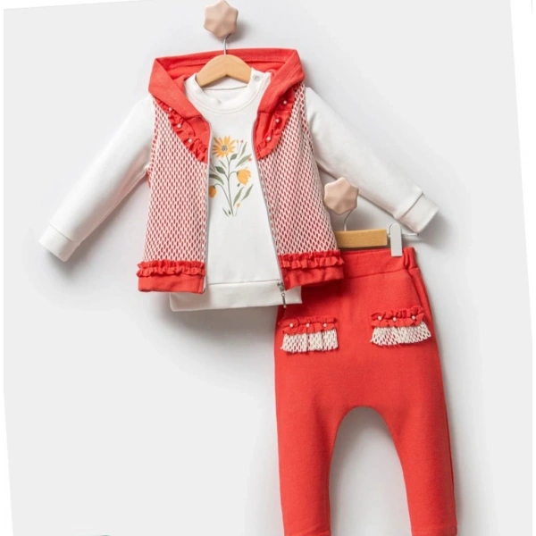 KIZ BEBEK  9-12-18 AY İNCİLİ DANTELLİ 3 LÜ TAKIM