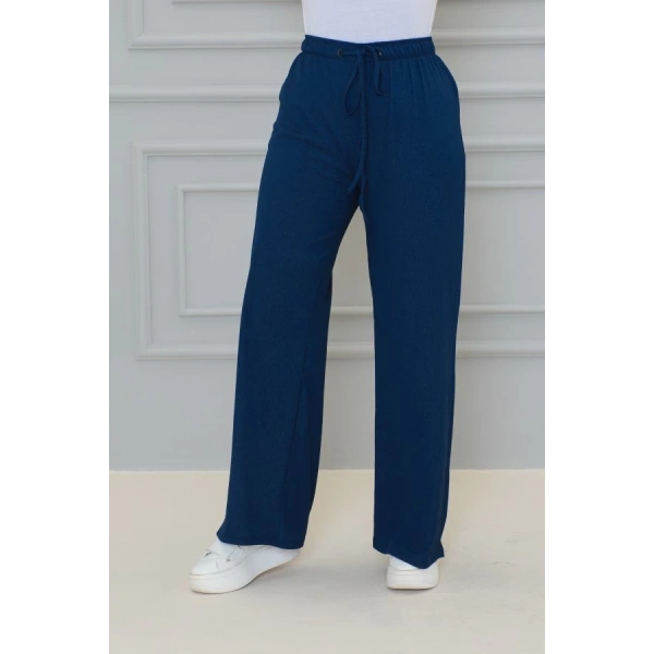 Lacivert Beli Lastikli Bürümcük Kumaş geniş paça rahat kesim Pantolon