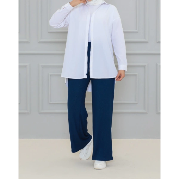 Lacivert Beli Lastikli Bürümcük Kumaş geniş paça rahat kesim Pantolon