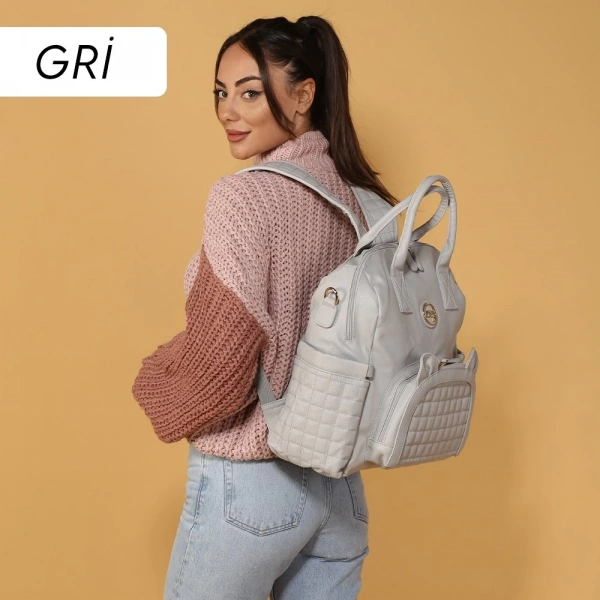 M&y Kitty Deri Anne Bebek Bakım Sırt Çantası 7271 Gri