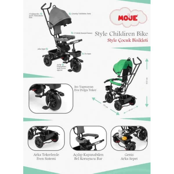Moje Style 3 Tekerlekli Çocuk Bisikleti Gri
