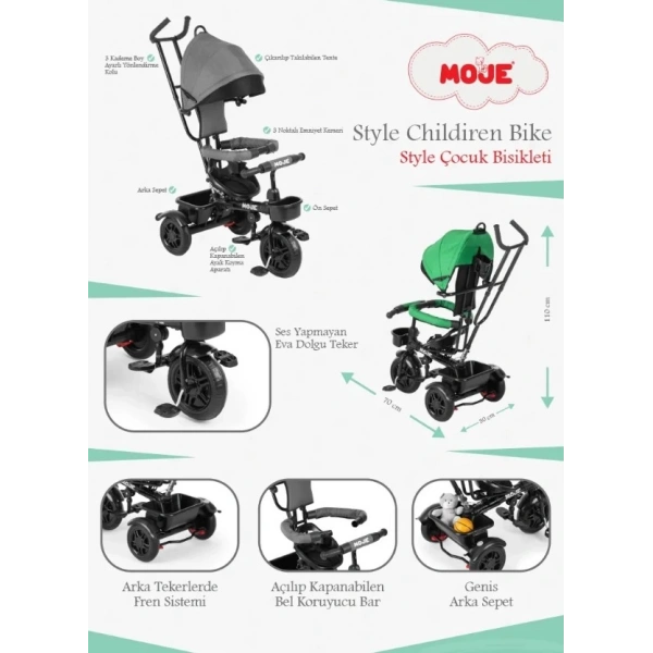Moje Style 3 Tekerlekli Çocuk Bisikleti Yeşil