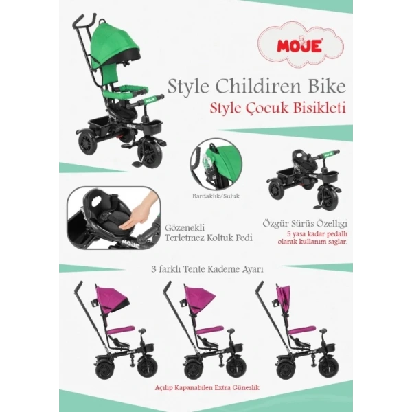 Moje Style 3 Tekerlekli Çocuk Bisikleti Yeşil