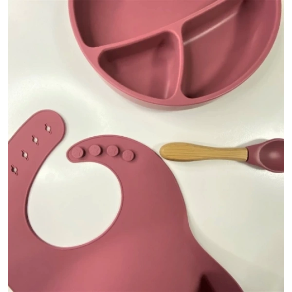 Oioi Blw Iı Silikon Beslenme Seti 3lü (tabaklı) Velvet Rose